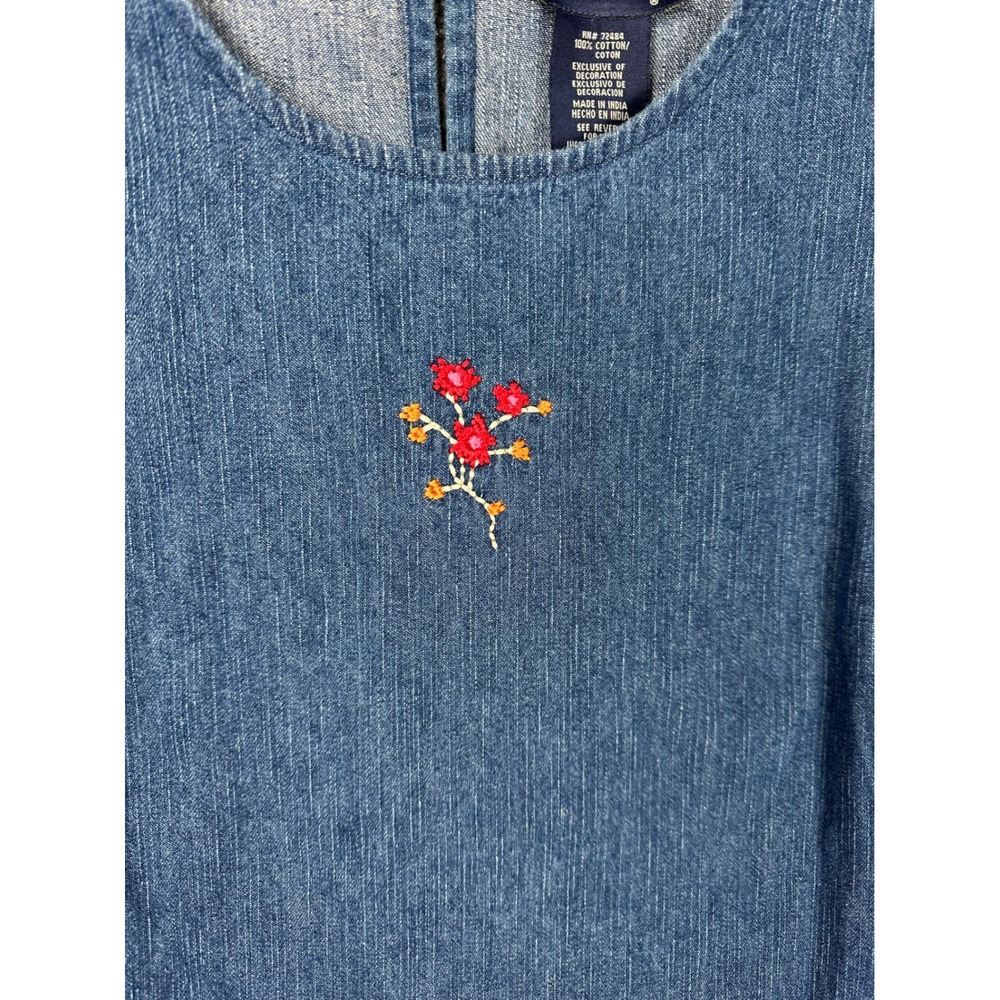 Denim &Co Floral Embroidered Jumper Dress Denim Maxi L Vintage Blue Cottage Y2K - Picture 4 of 9